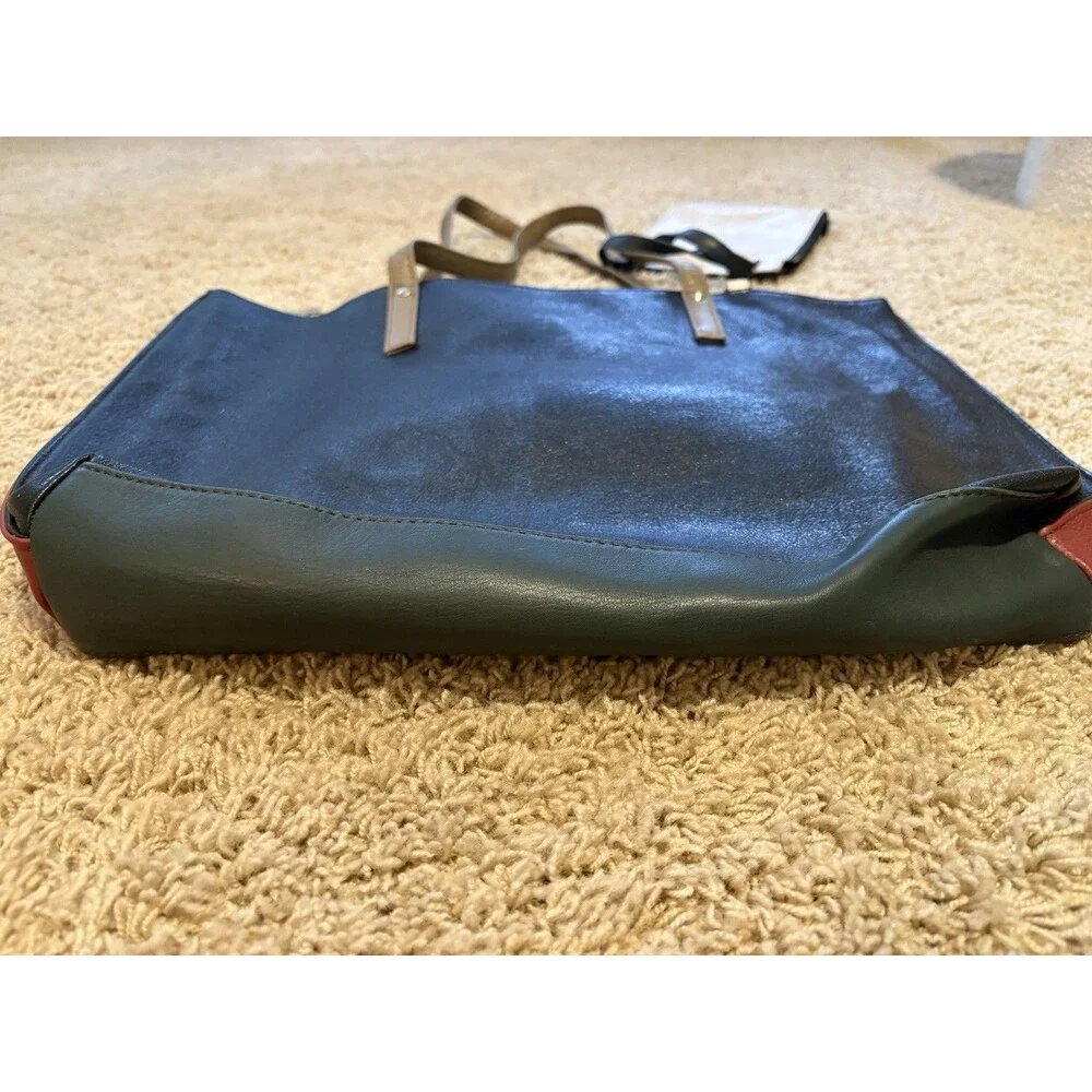 Soruka Recycled Leather Wendy Tote Bag Handmade Color Block Pouch Extra Strap